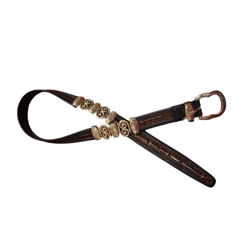 Brighton Black Leather Belt with Gold Accents